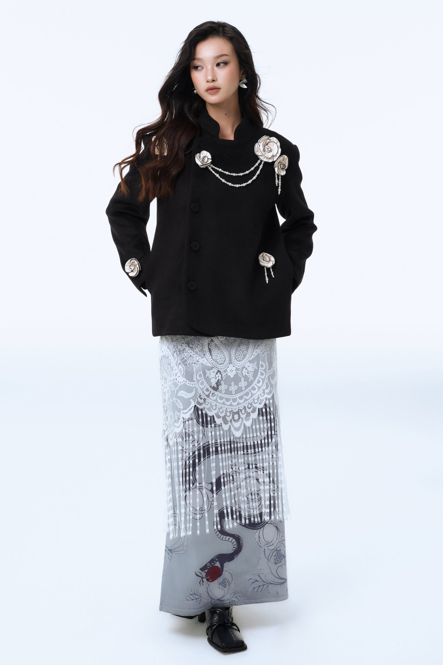 Serpent Fruit Tassel Velvet Maxi Skirt