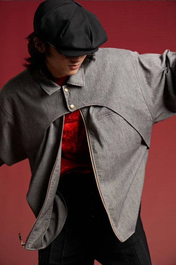 OSCill Deconstructed Layer Zip-Up Long Sleeve Shirt