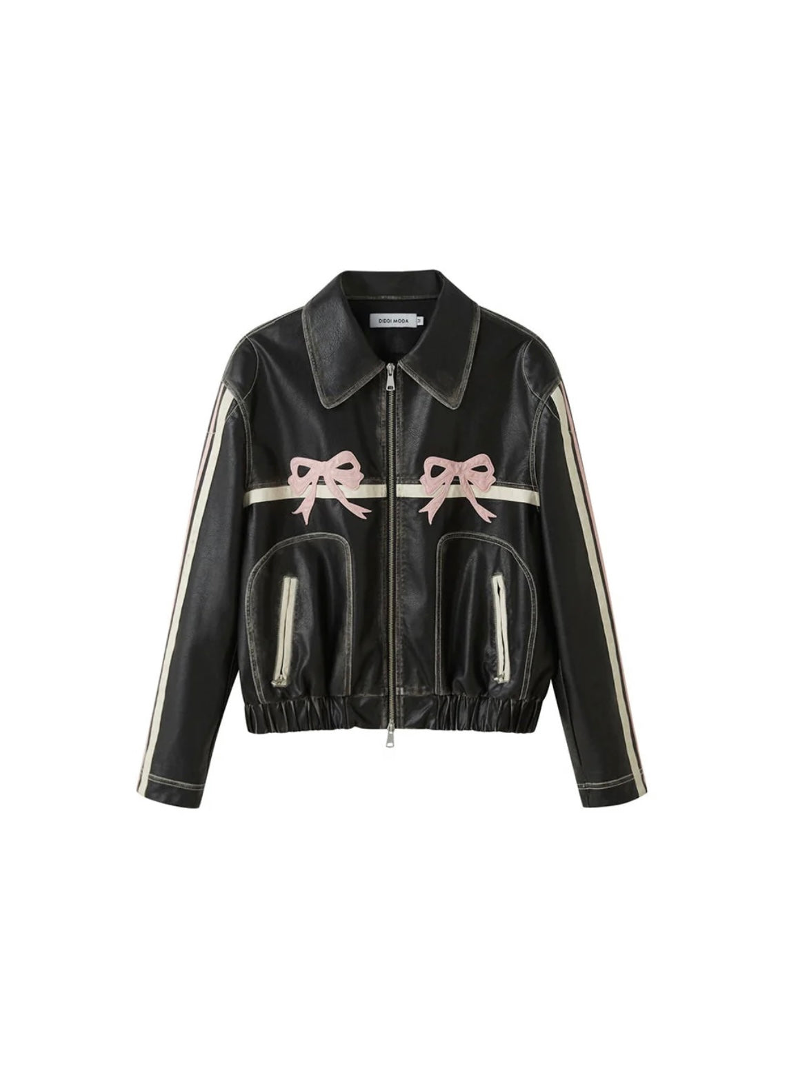 Pink Bow Tie Oversized Vegan Leather Jacket | Diddi Moda – Glitch