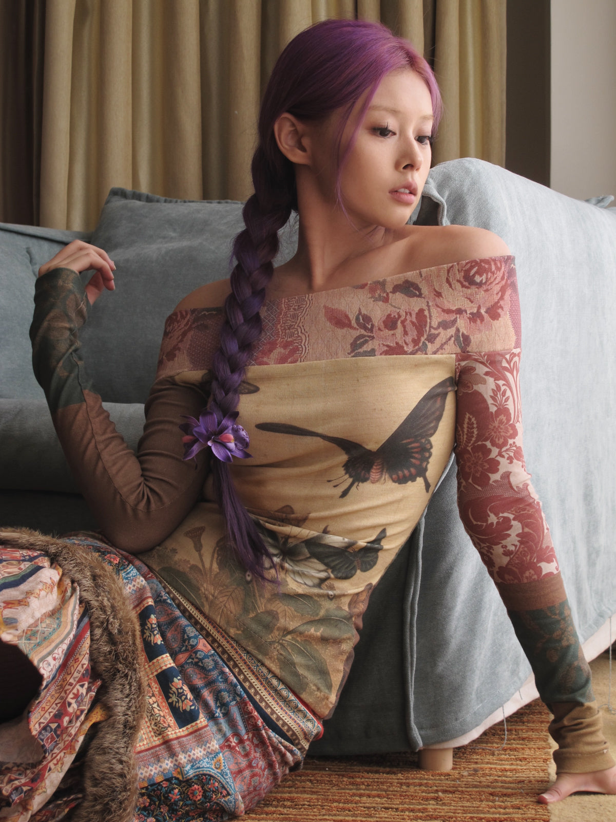 Off-Shoulder Floral Butterfly 2-Way Shirt Annie Armor – Glitch