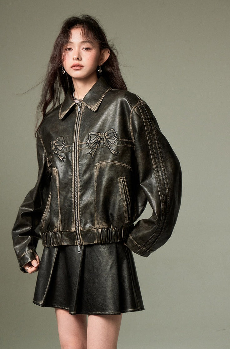 Bow Oversized Black Vegan Leather Jacket | Diddi Moda – Glitch Cupids