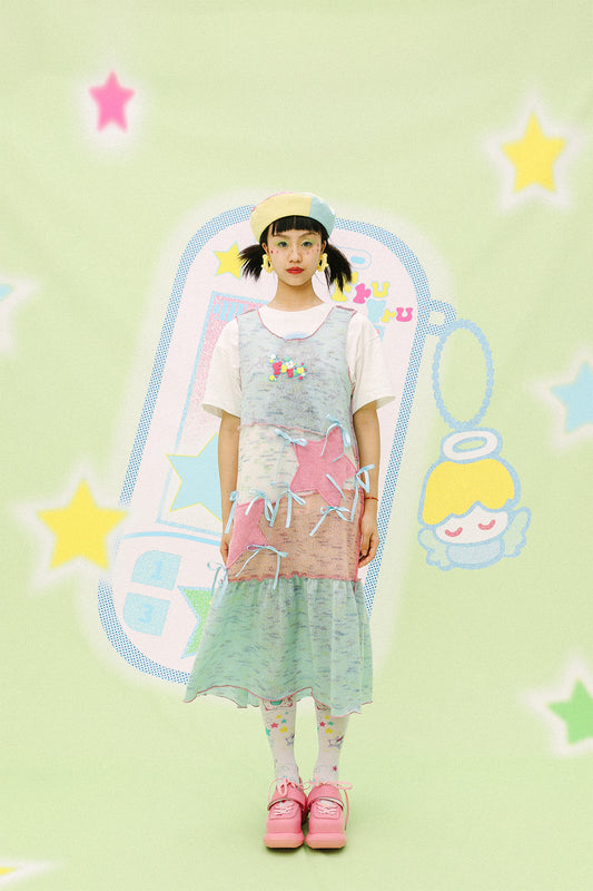 Kawaii Star Applique Knit Tank Dress