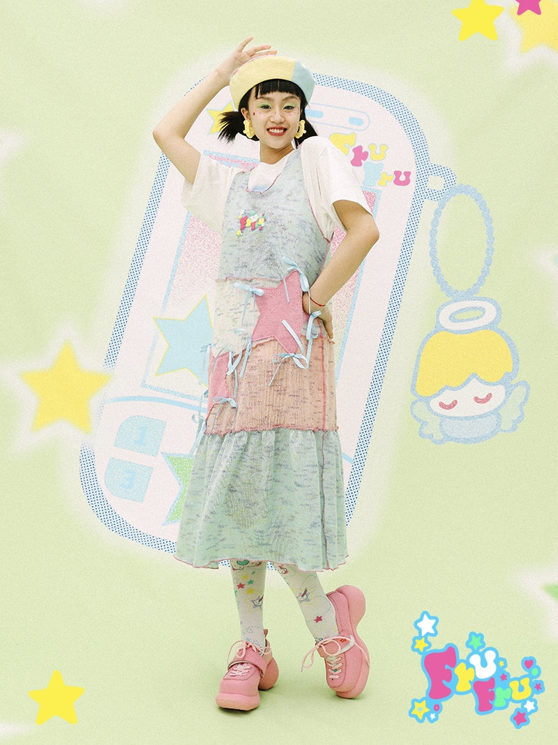 Kawaii Star Applique Knit Tank Dress