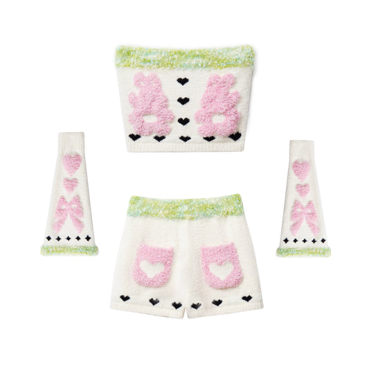 Fuzzy Bunny Heart Tube Top Set