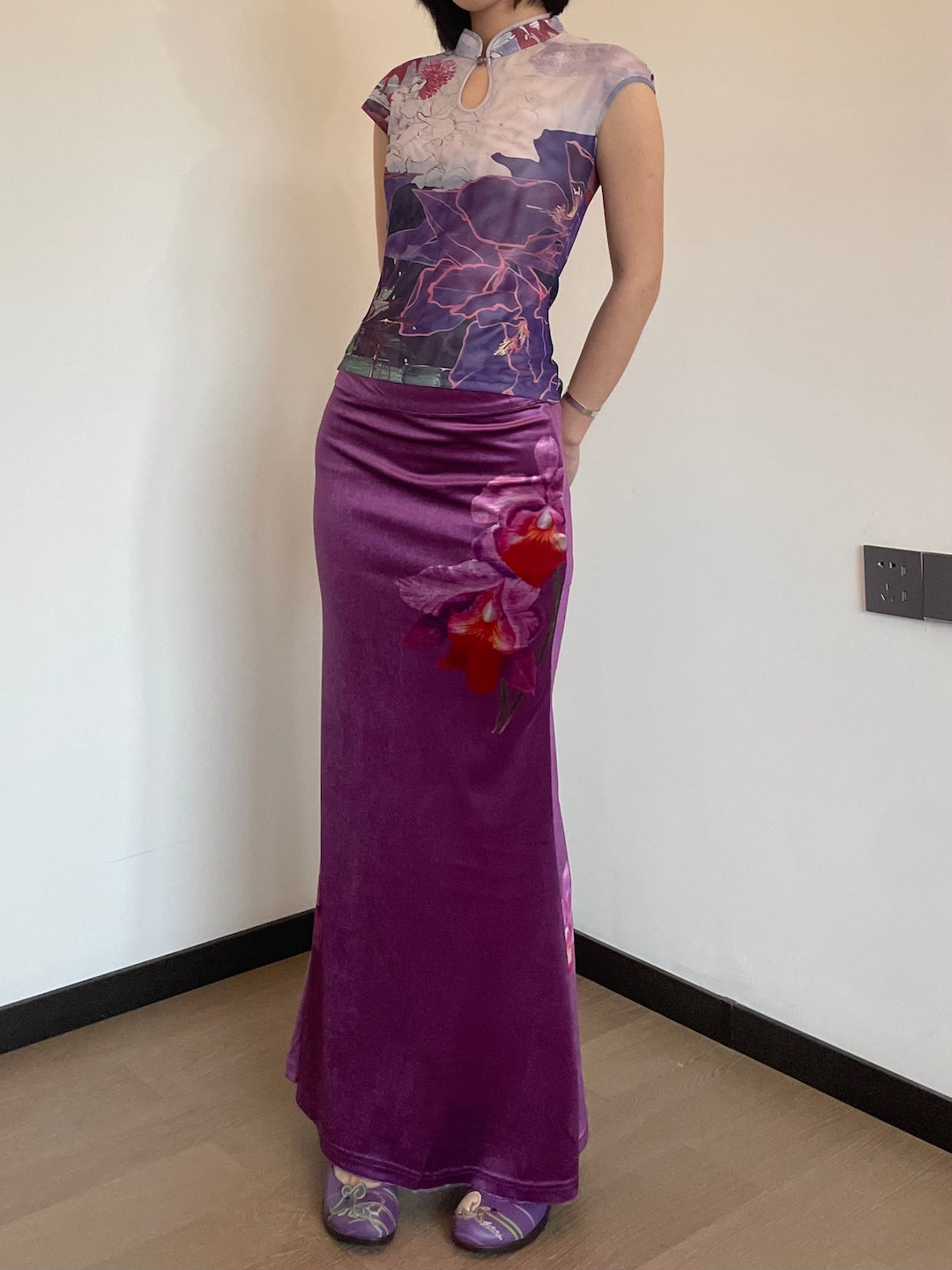 Orchid Velvet Fishtail Maxi Skirt