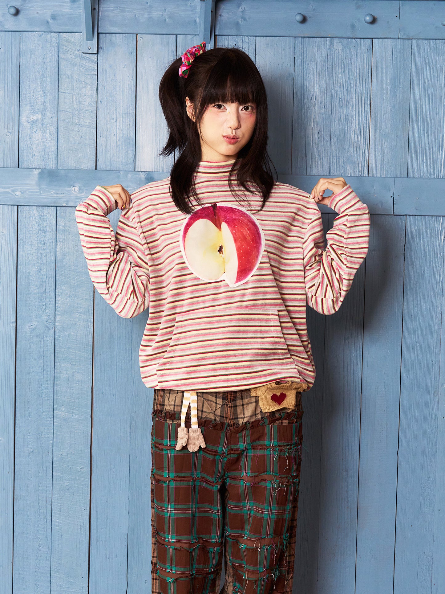 Apple Applique Striped Sweatshirt