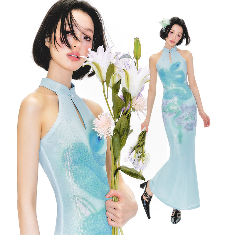 Shimmer Lily Serpent Cheongsam Dress