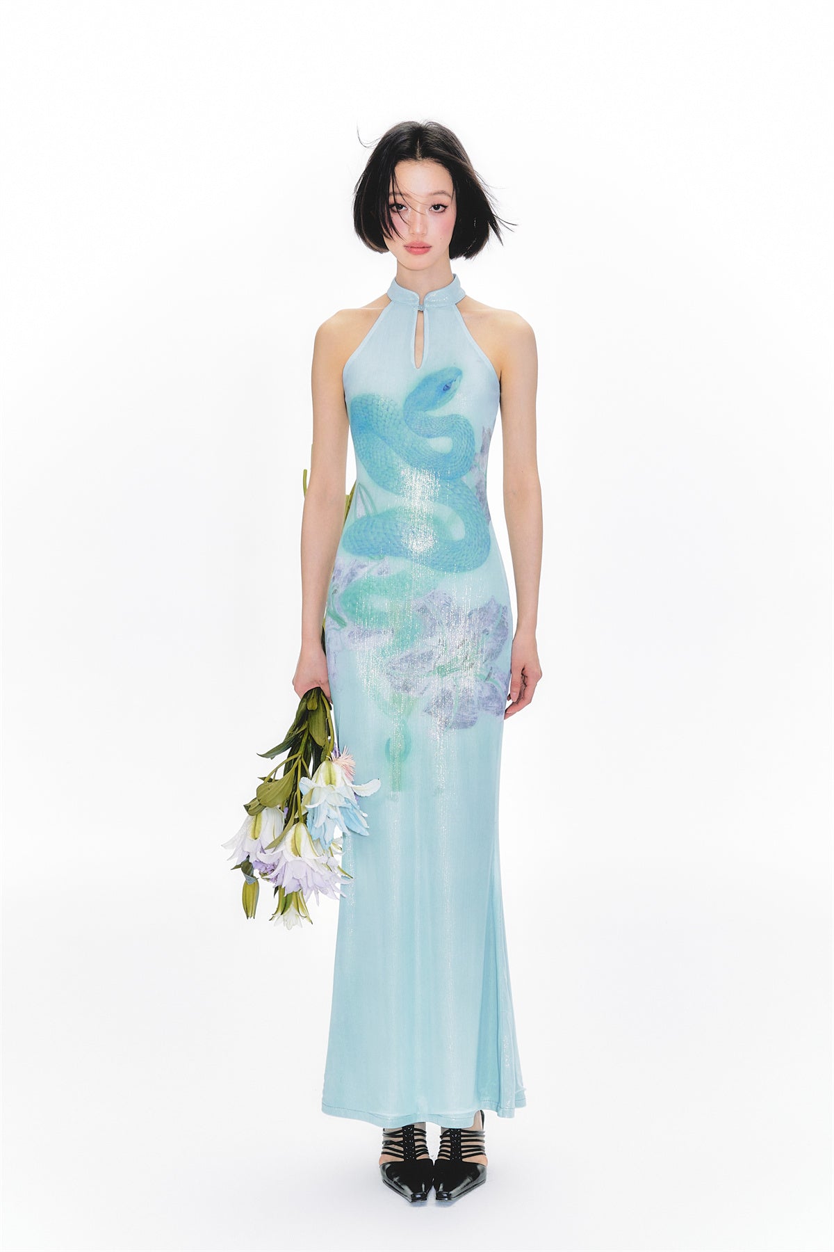 Shimmer Lily Serpent Cheongsam Dress