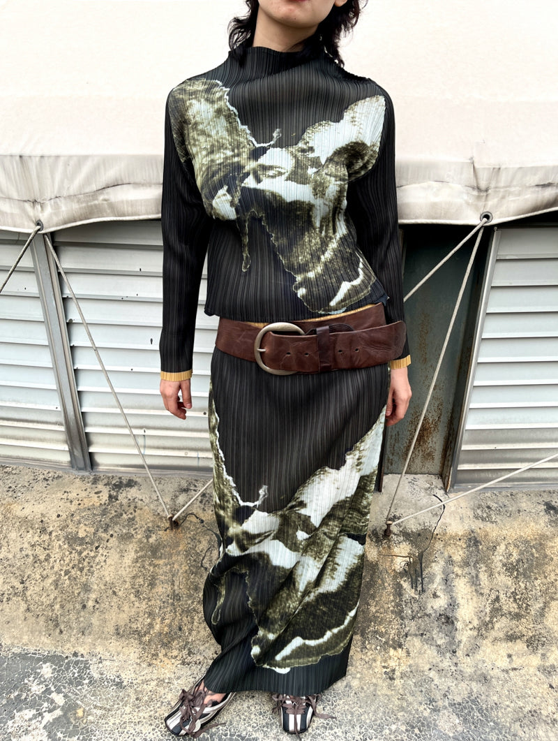 Moss Pleated Maxi Skirt