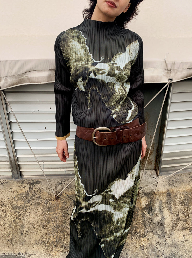 Moss Pleated Maxi Skirt