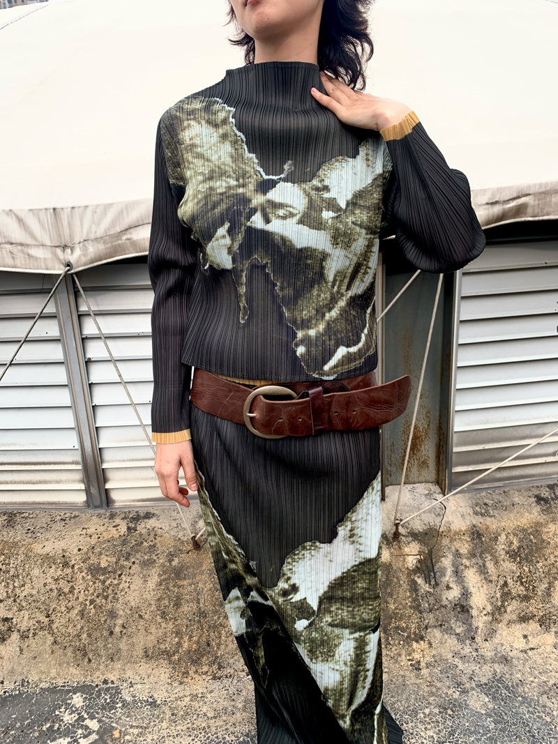 Moss Pleated Maxi Skirt