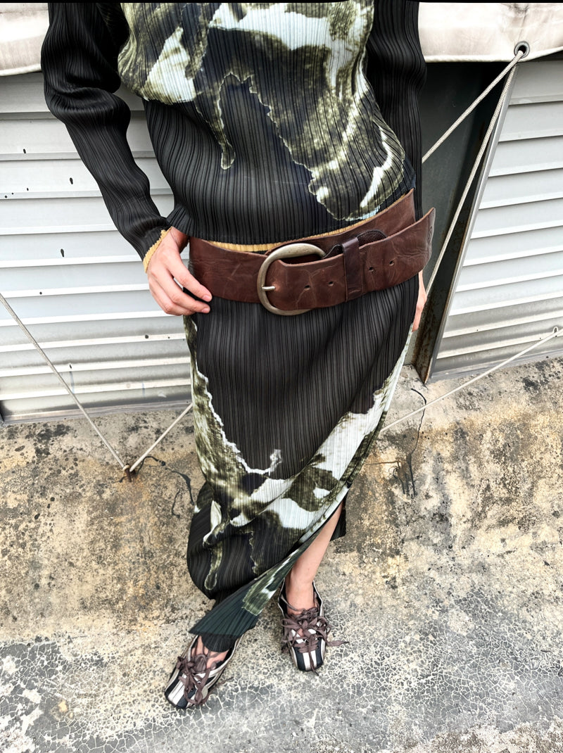 Moss Pleated Maxi Skirt