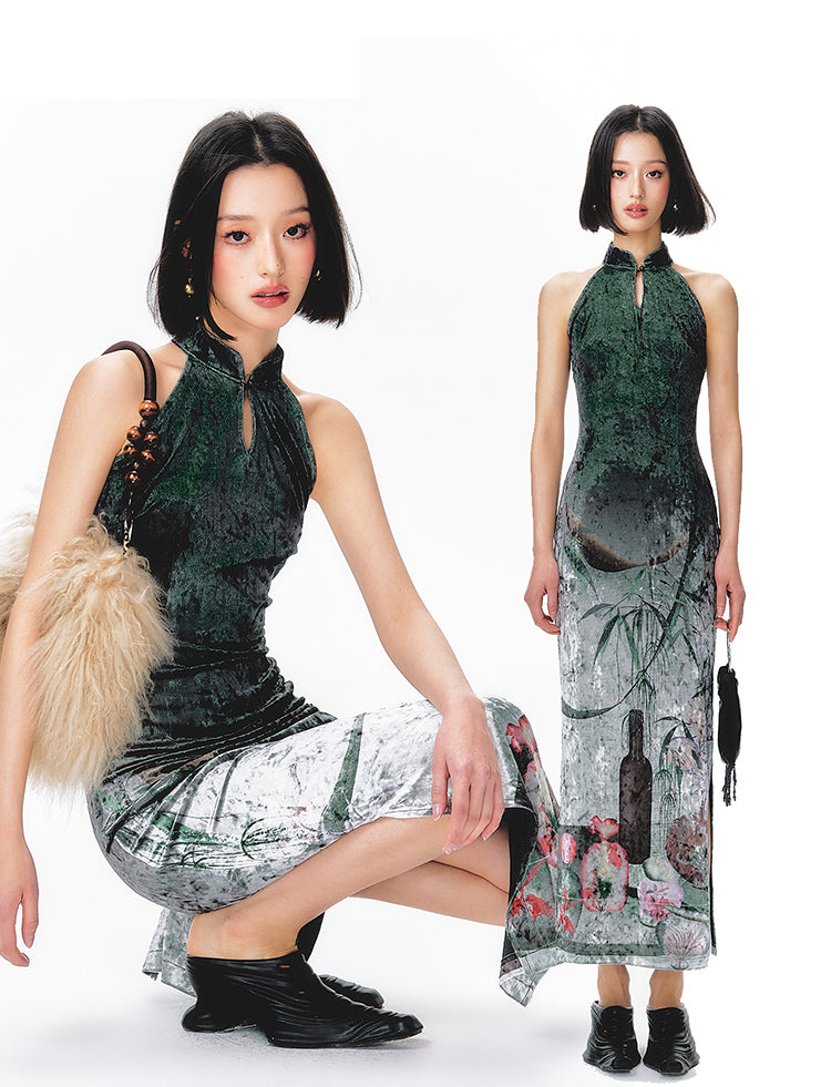 Bamboo Velvet Cheongsam Dress