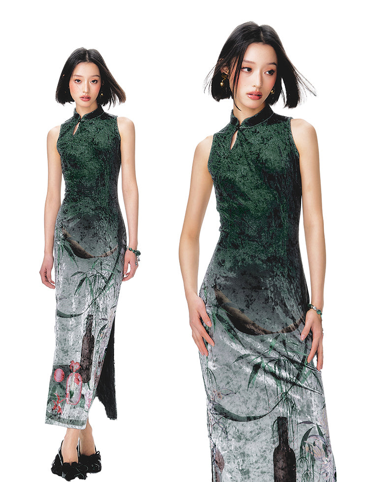 Bamboo Velvet Cheongsam Dress
