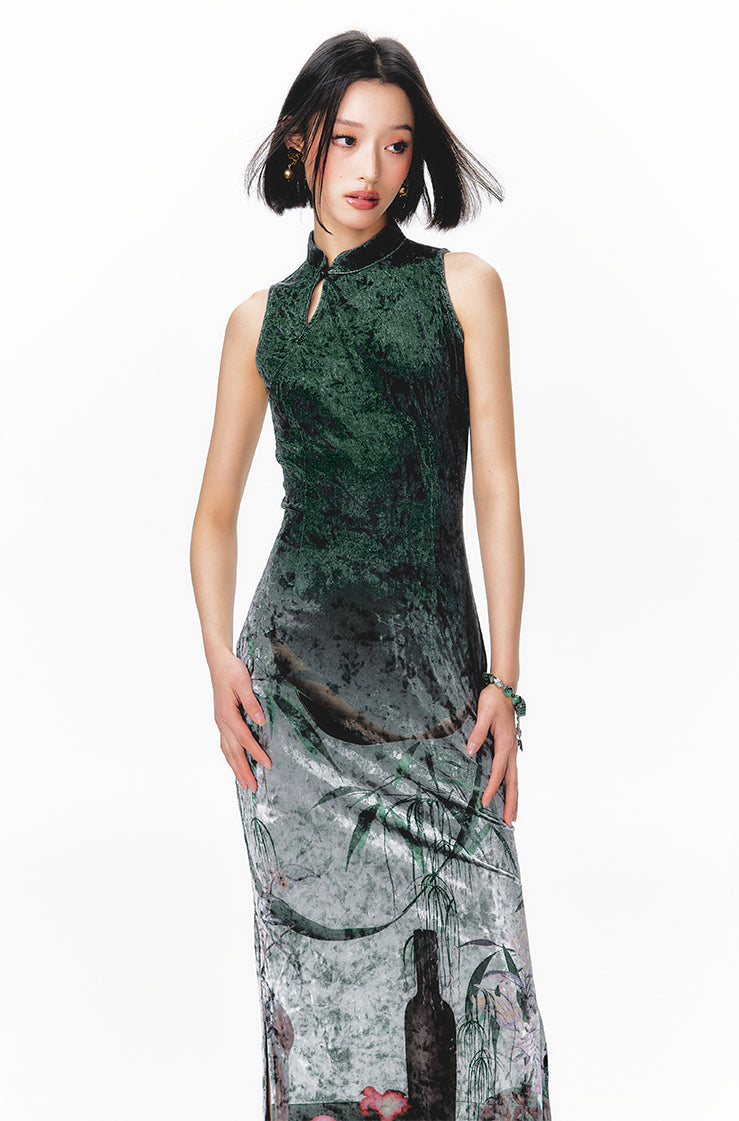 Bamboo Velvet Cheongsam Dress