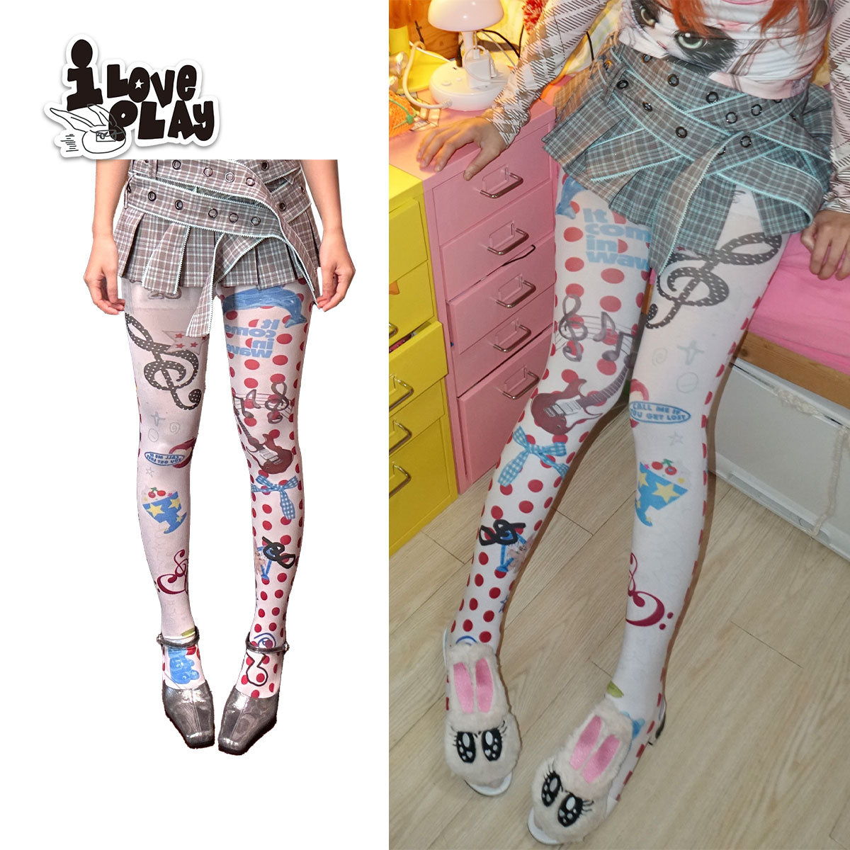 Music Note Polka Dots Tights