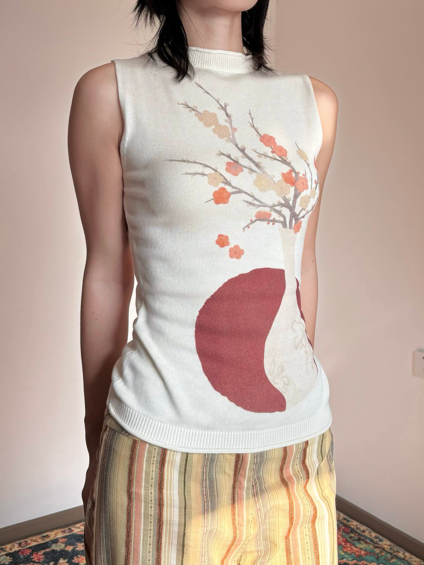 Red Moon Plum Blossom Knit Shirt