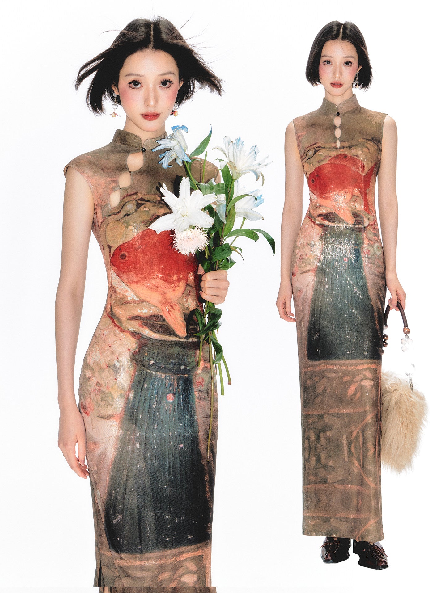 Shimmer Goldfish Cheongsam Dress