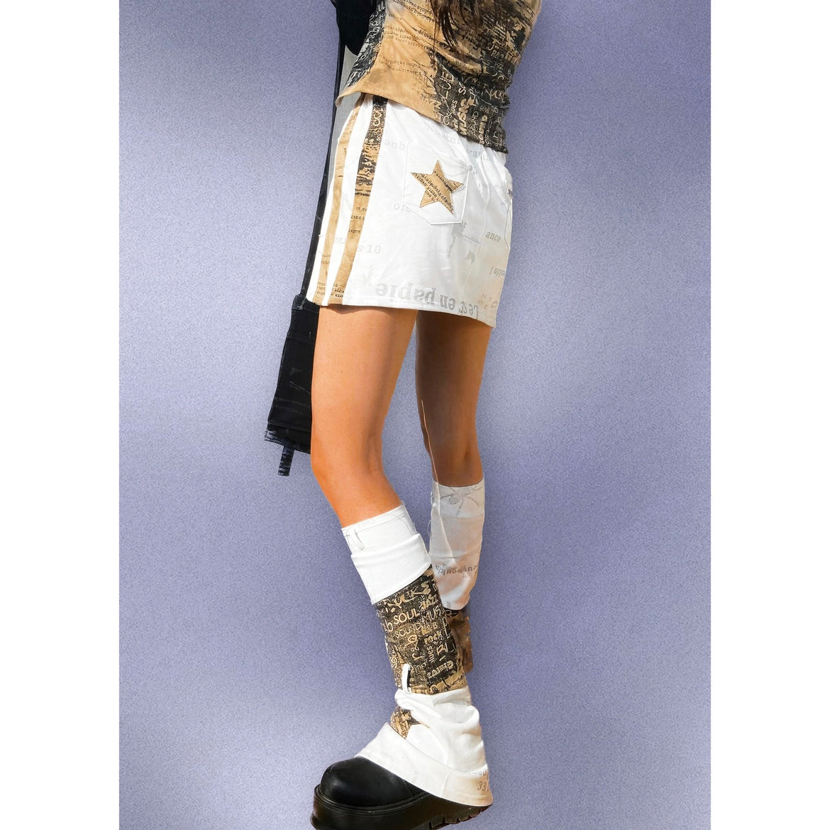 Y2K Star Mini Skirt and White Leg Warmers Set