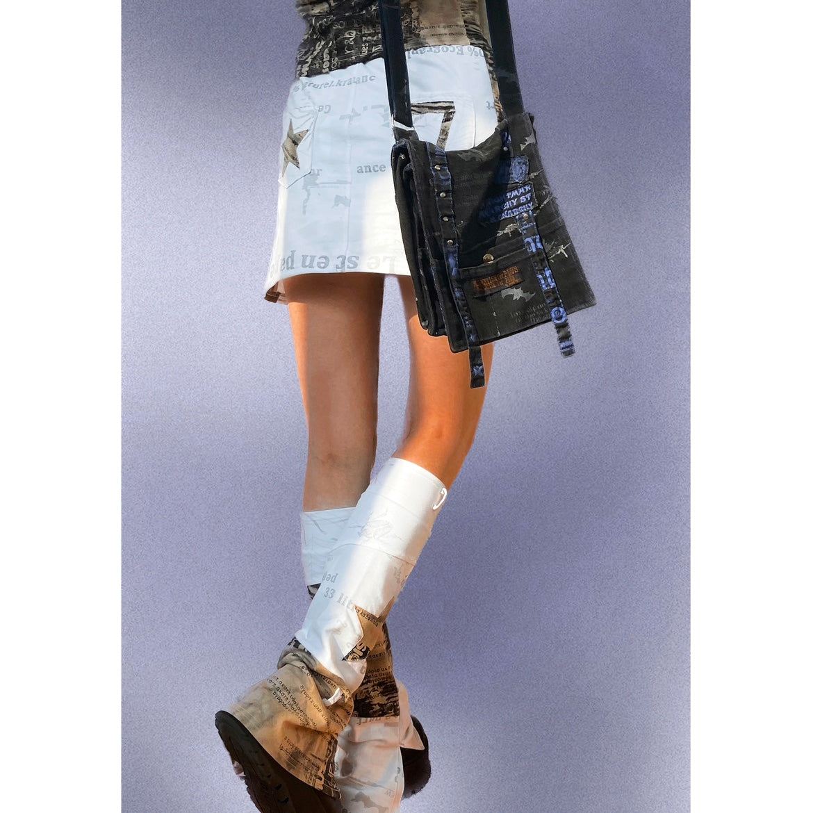 Y2K Star Mini Skirt and White Leg Warmers Set