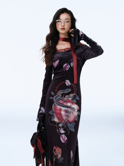 Eden Serpent Velvet Maxi Dress