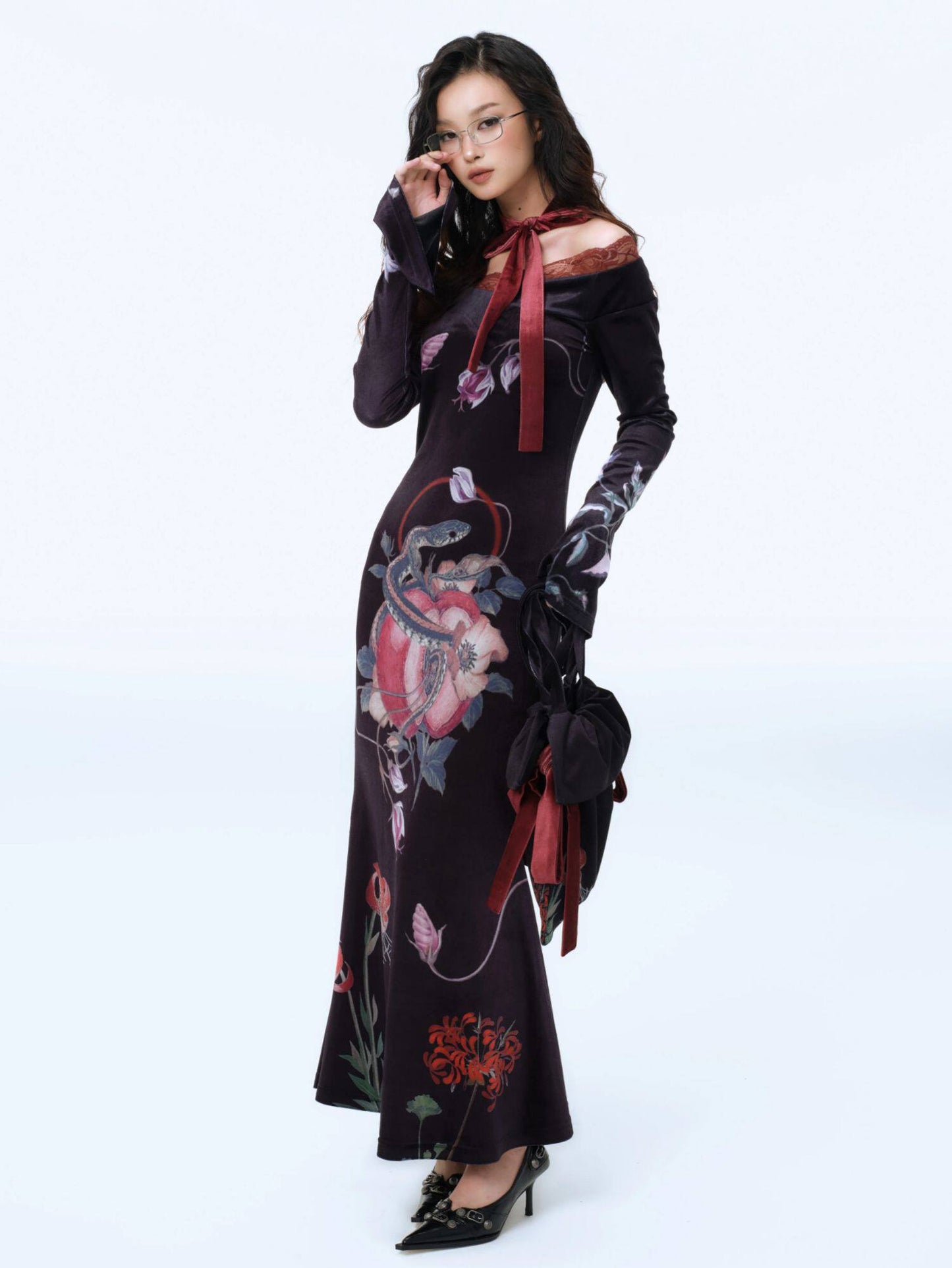 Eden Serpent Velvet Maxi Dress