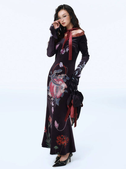 Eden Serpent Velvet Maxi Dress