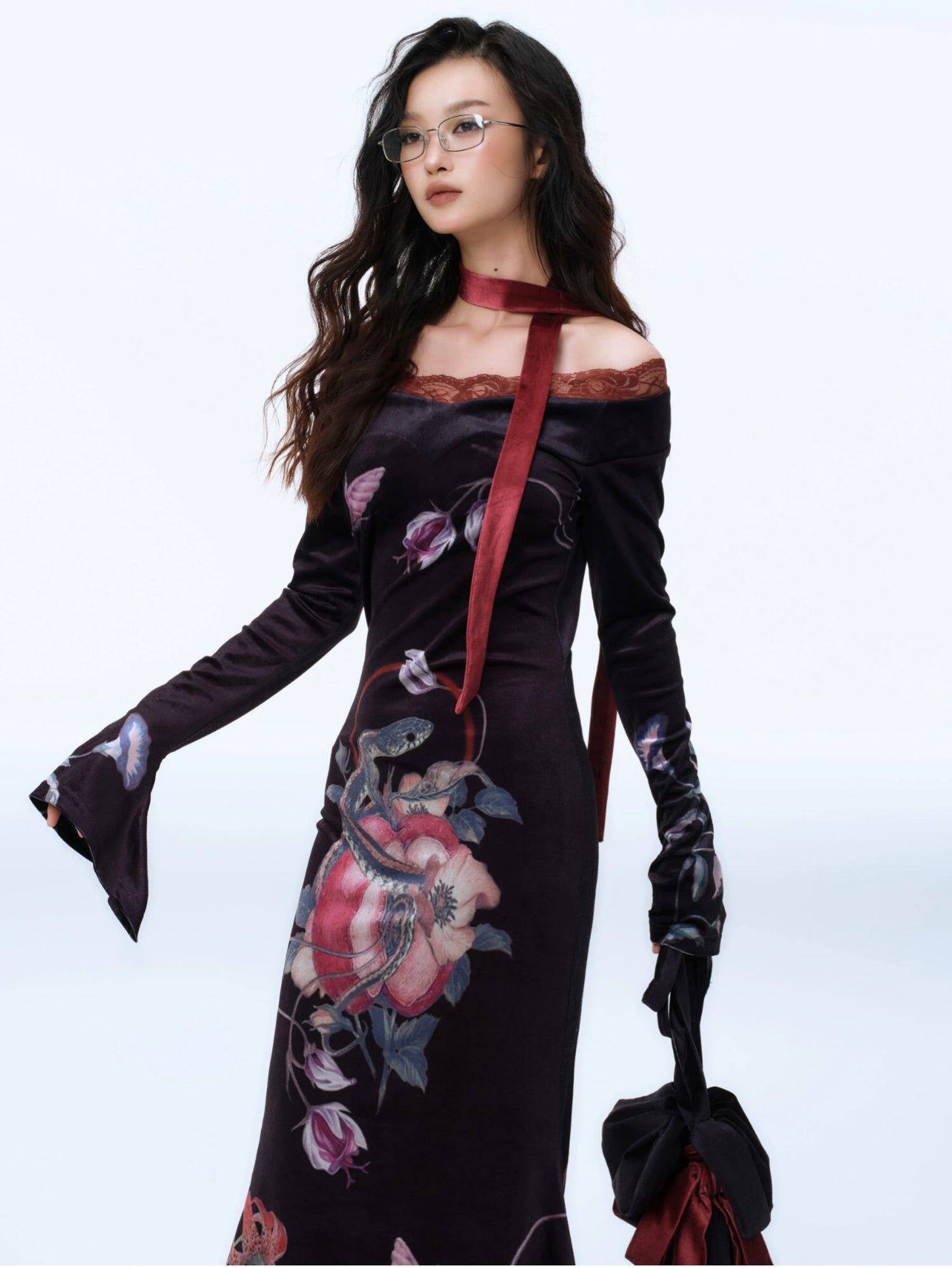 Eden Serpent Velvet Maxi Dress