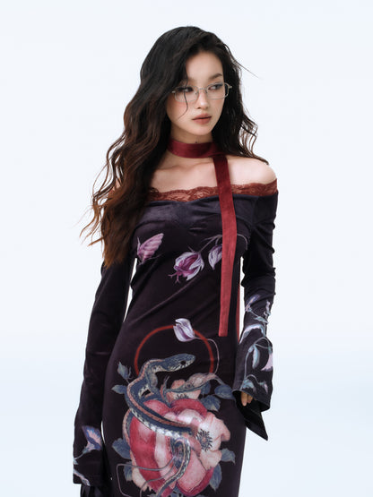 Eden Serpent Velvet Maxi Dress
