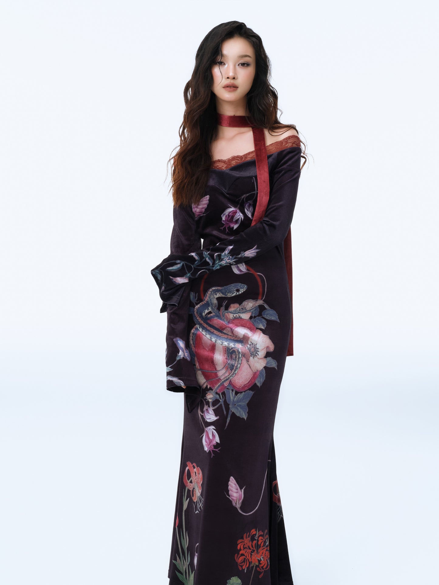 Eden Serpent Velvet Maxi Dress