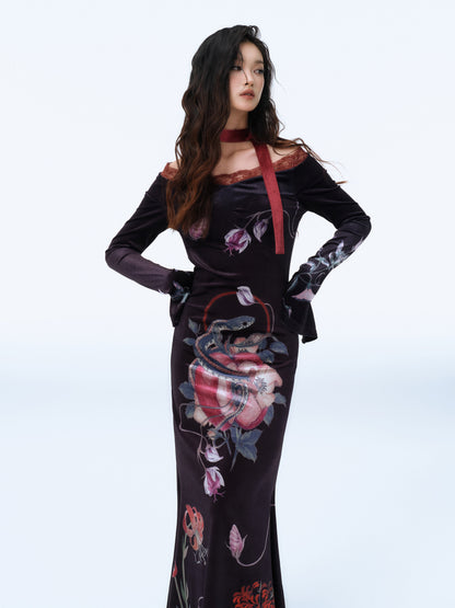 Eden Serpent Velvet Maxi Dress