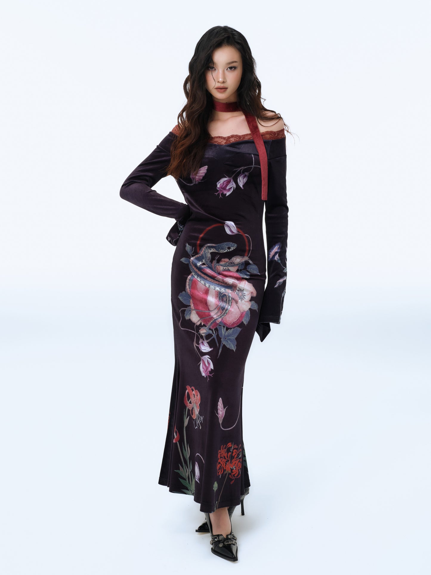 Eden Serpent Velvet Maxi Dress