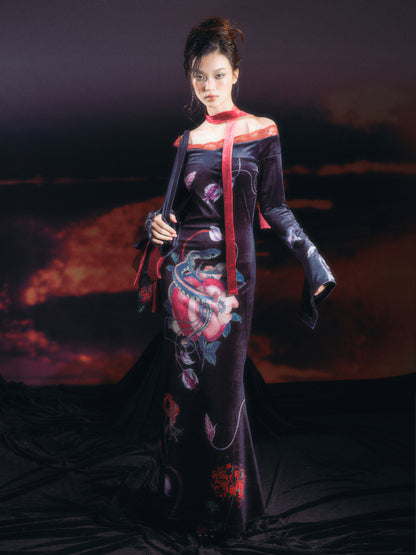 Eden Serpent Velvet Maxi Dress