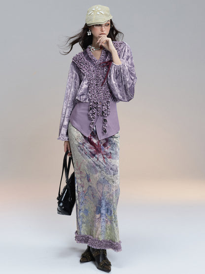 Lilac Ruffle Velvet Shirt