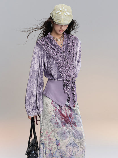 Lilac Ruffle Velvet Shirt