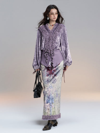 Lilac Ruffle Velvet Shirt