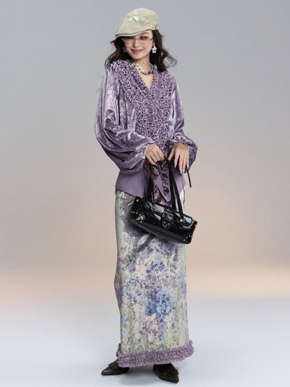 Lilac Ruffle Velvet Shirt