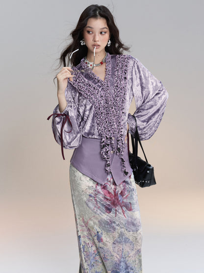 Lilac Ruffle Velvet Shirt