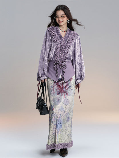 Lilac Ruffle Velvet Shirt