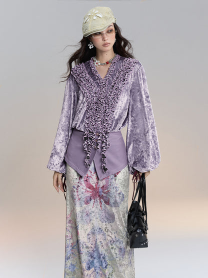 Lilac Ruffle Velvet Shirt