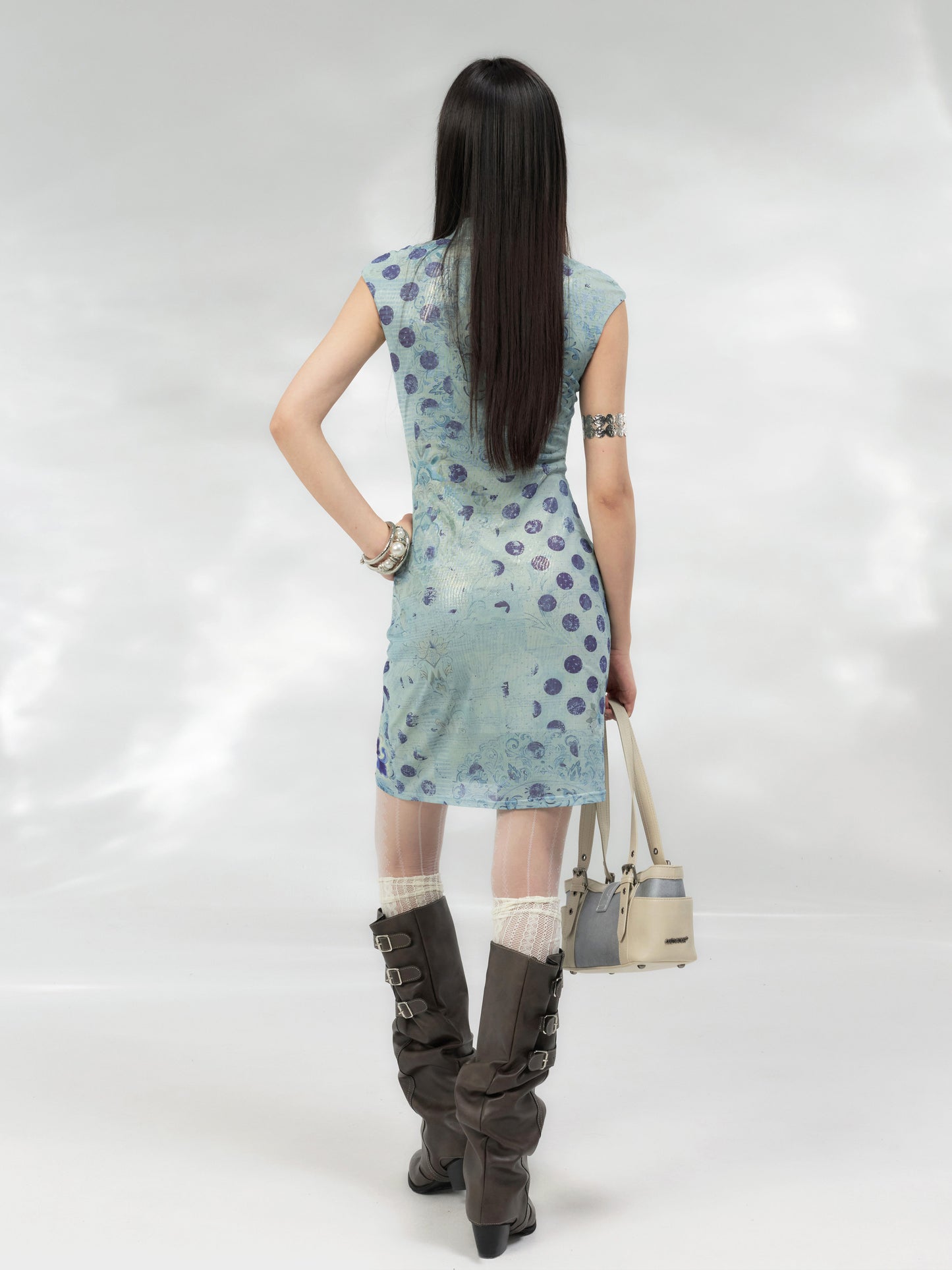 Lotus Pipa Mesh Cheongsam Dress