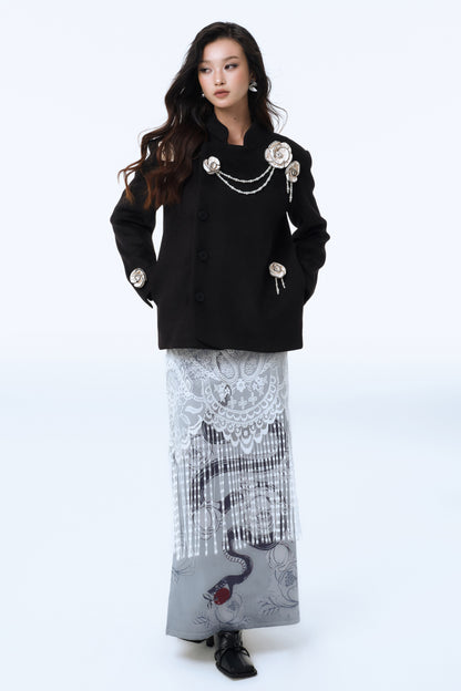Serpent Fruit Tassel Velvet Maxi Skirt