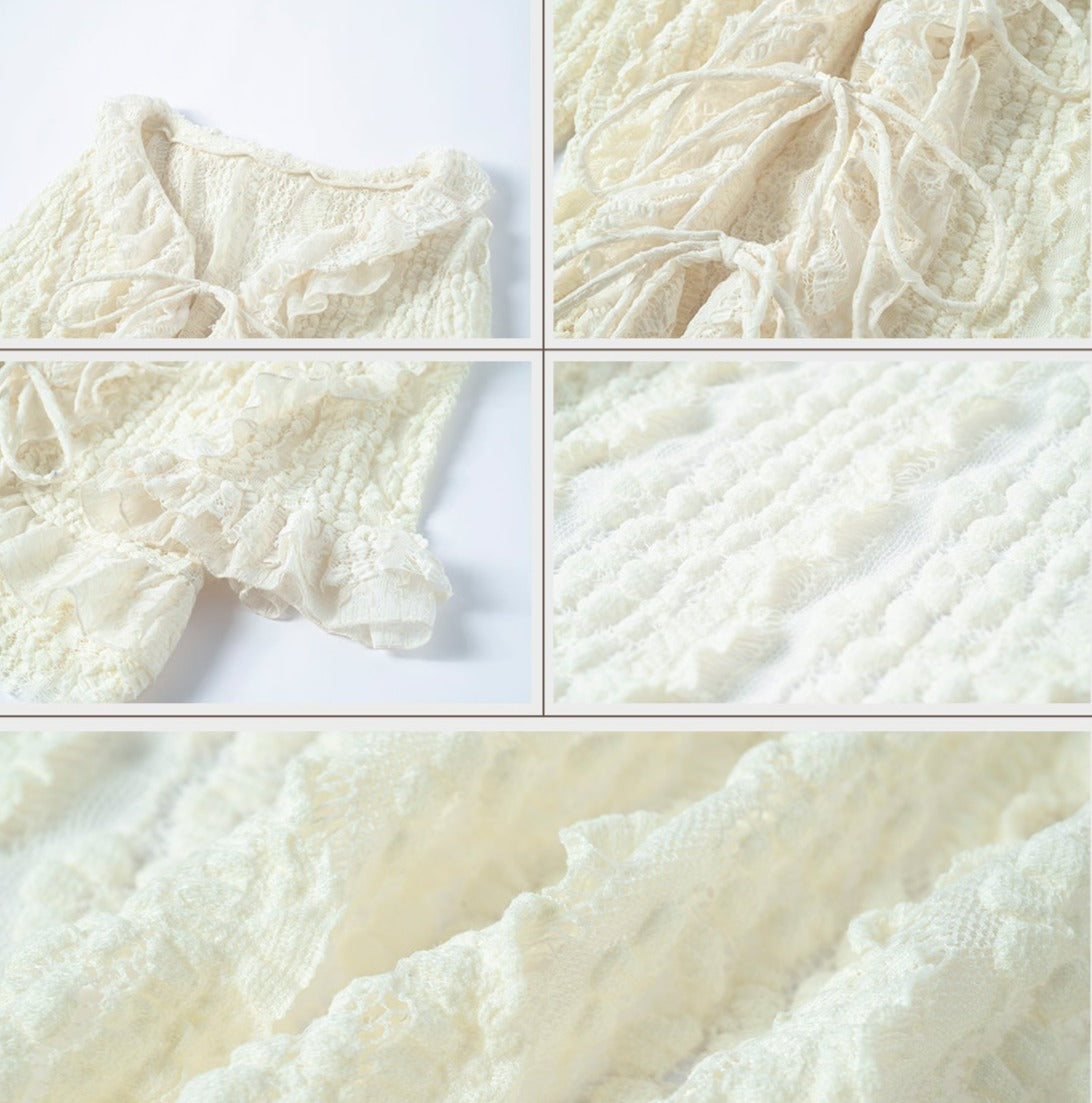 Fairy White Lace Ruffle Trim Flared Cardigan