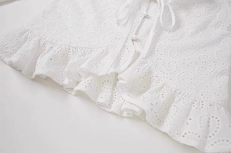 Fairy White Lace Ruffle Fishtail Top