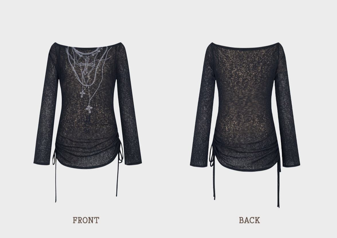 Goth Black Boat Neck Knitted Blouse