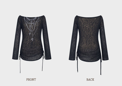 Goth Black Boat Neck Knitted Blouse