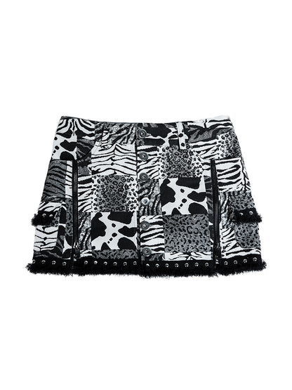 Zebra Leopard Rivet Distressed Skirt