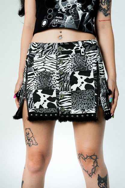 Zebra Leopard Rivet Distressed Skirt