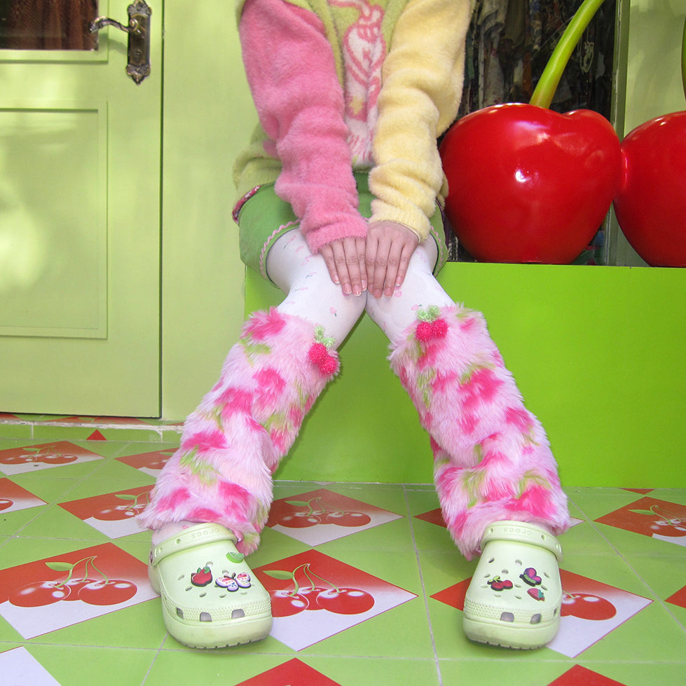 Kawaii Cherry Fluffy Leg Warmers