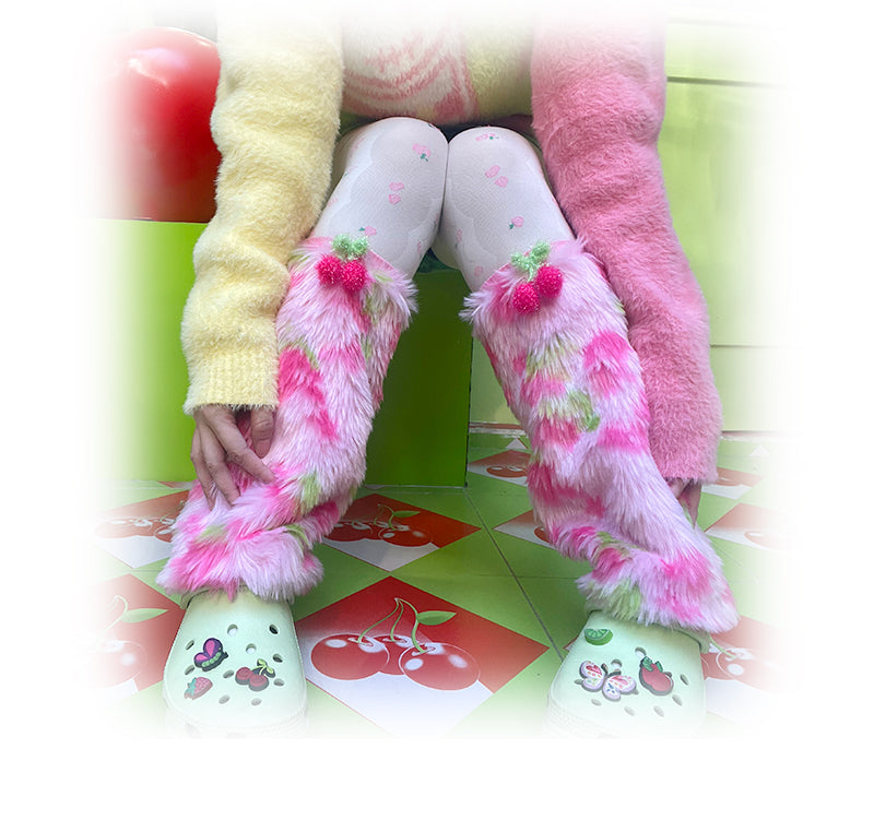 Kawaii Cherry Fluffy Leg Warmers